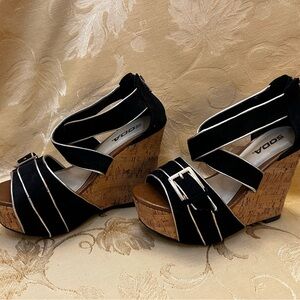 Soda Black Wedge Sandals